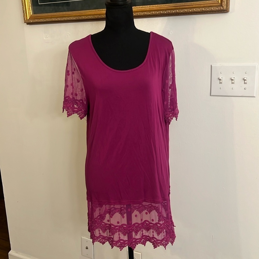 Kaktus Cotton Lace Embroidery Blend Top, Sz. L.
